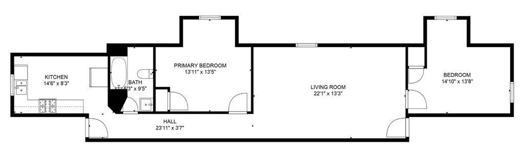 2 Bed, 1 Bath Floor Plan