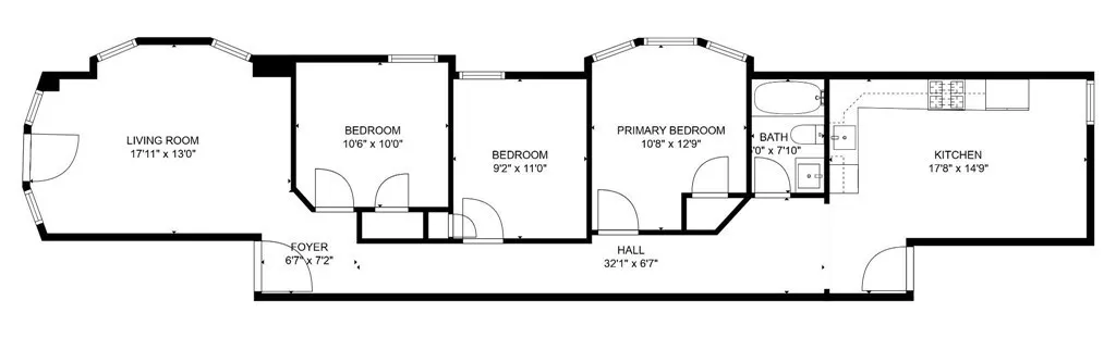 3 Bed, 1 Bath Floor Plan